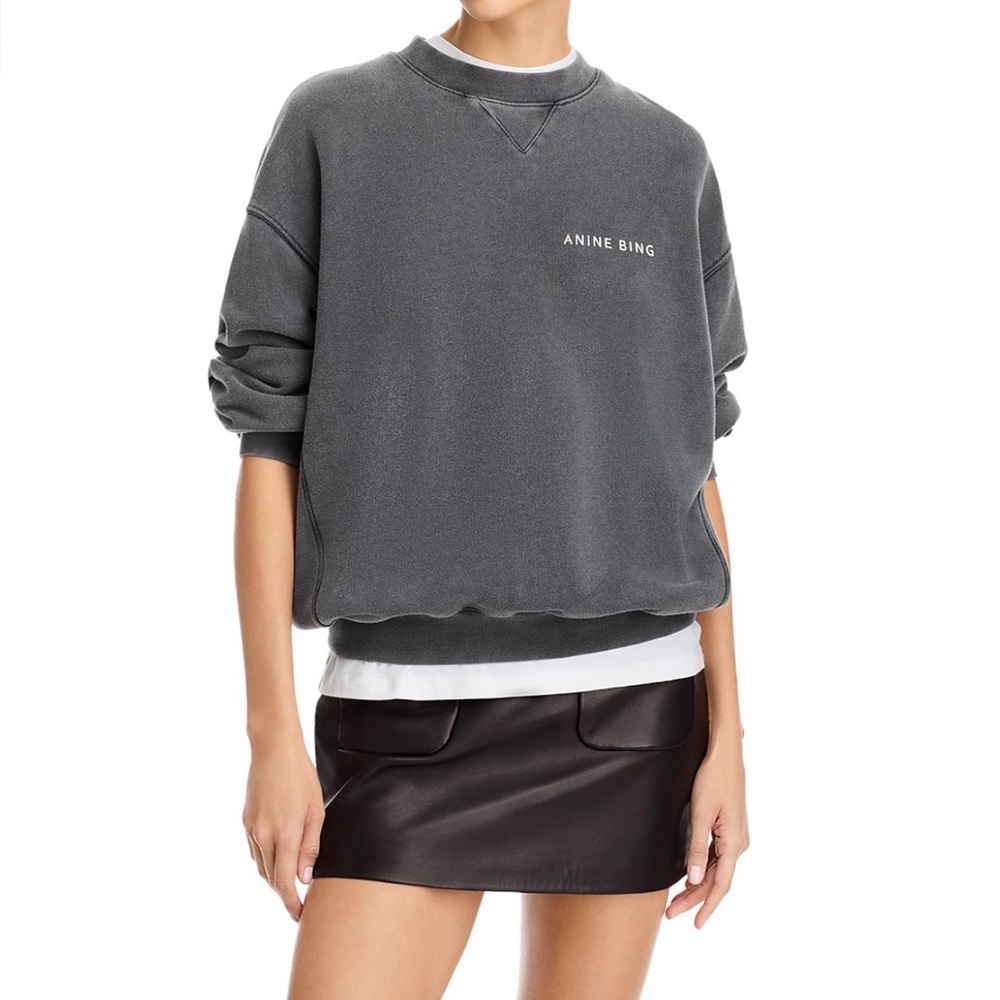 Anine Bing Jaci Graphic Sweatshirt in Washed Black